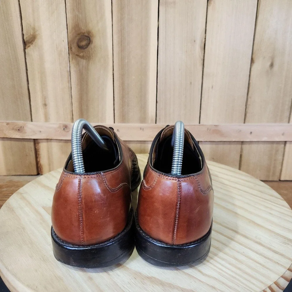 Allen Edmonds Lauderdale Oxford Shoes Mens 9 D Brown Woven Leather Cap ToeDress